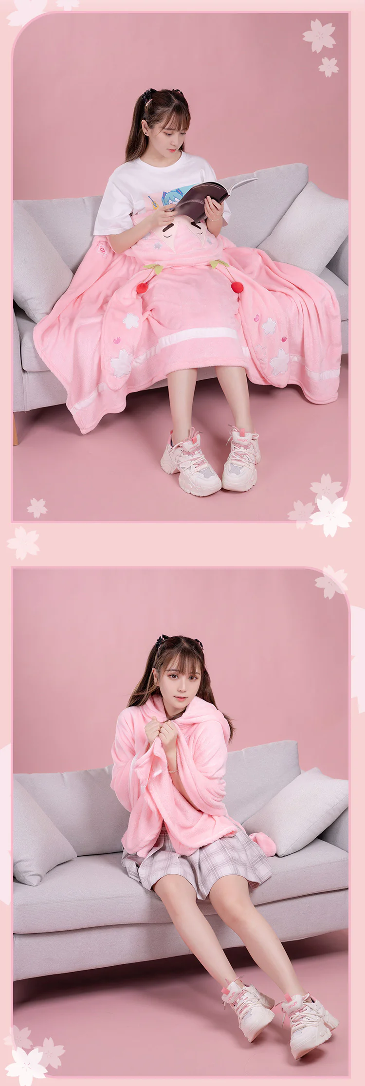 Moeyu - Hatsune Miku Sakura Miku Hooded Blanket Pillow Warm Flannel Shawl