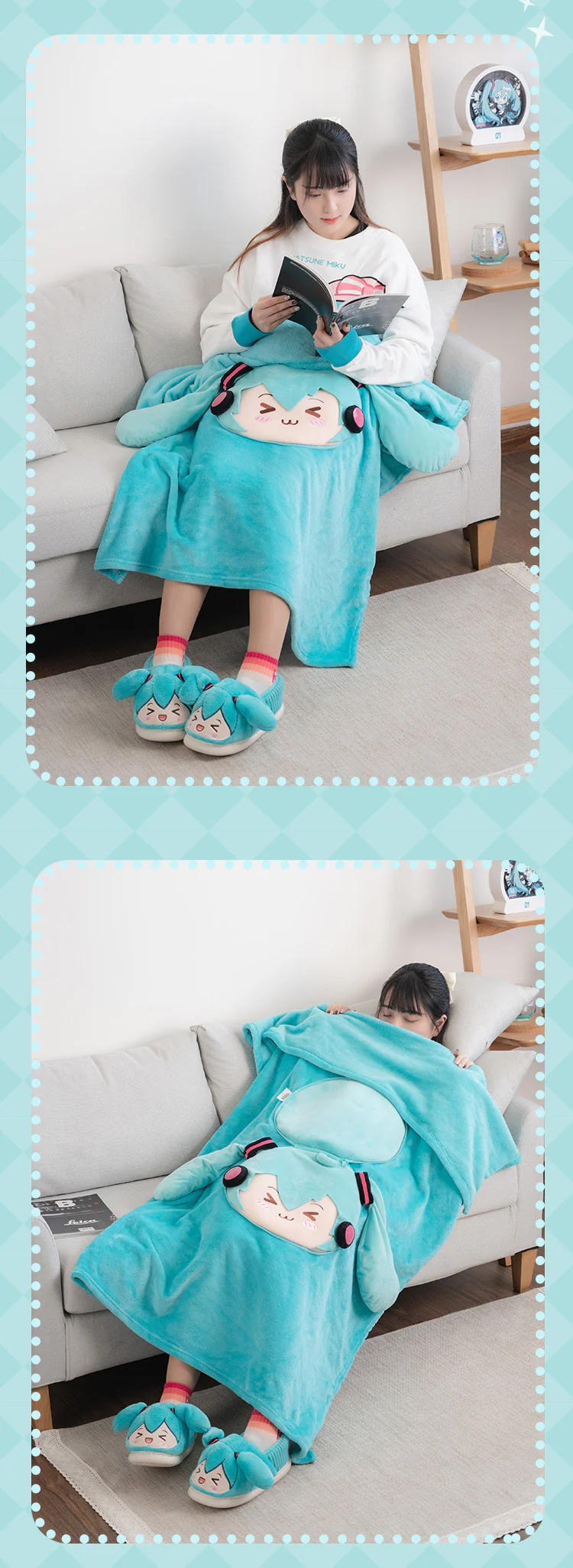 Moeyu - Hatsune Miku Squinting Eyes Pillow & Blanket (2-in-1)