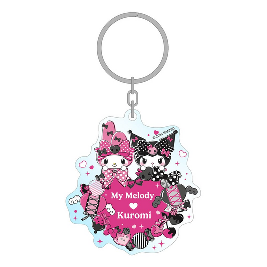 Sanrio Acrylic Keychain Kuromi & My Melody Pink Black Party Series