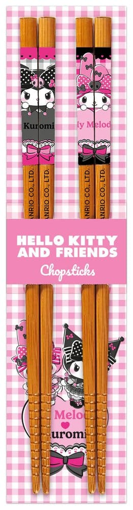Sanrio Bamboo Chopsticks Kuromi & My Melody Pink Black Party Series