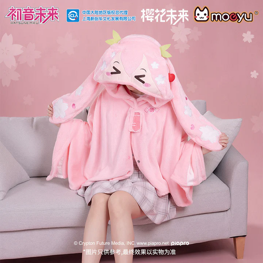Moeyu - Hatsune Miku Sakura Miku Hooded Blanket Pillow Warm Flannel Shawl