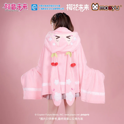Moeyu - Hatsune Miku Sakura Miku Hooded Blanket Pillow Warm Flannel Shawl