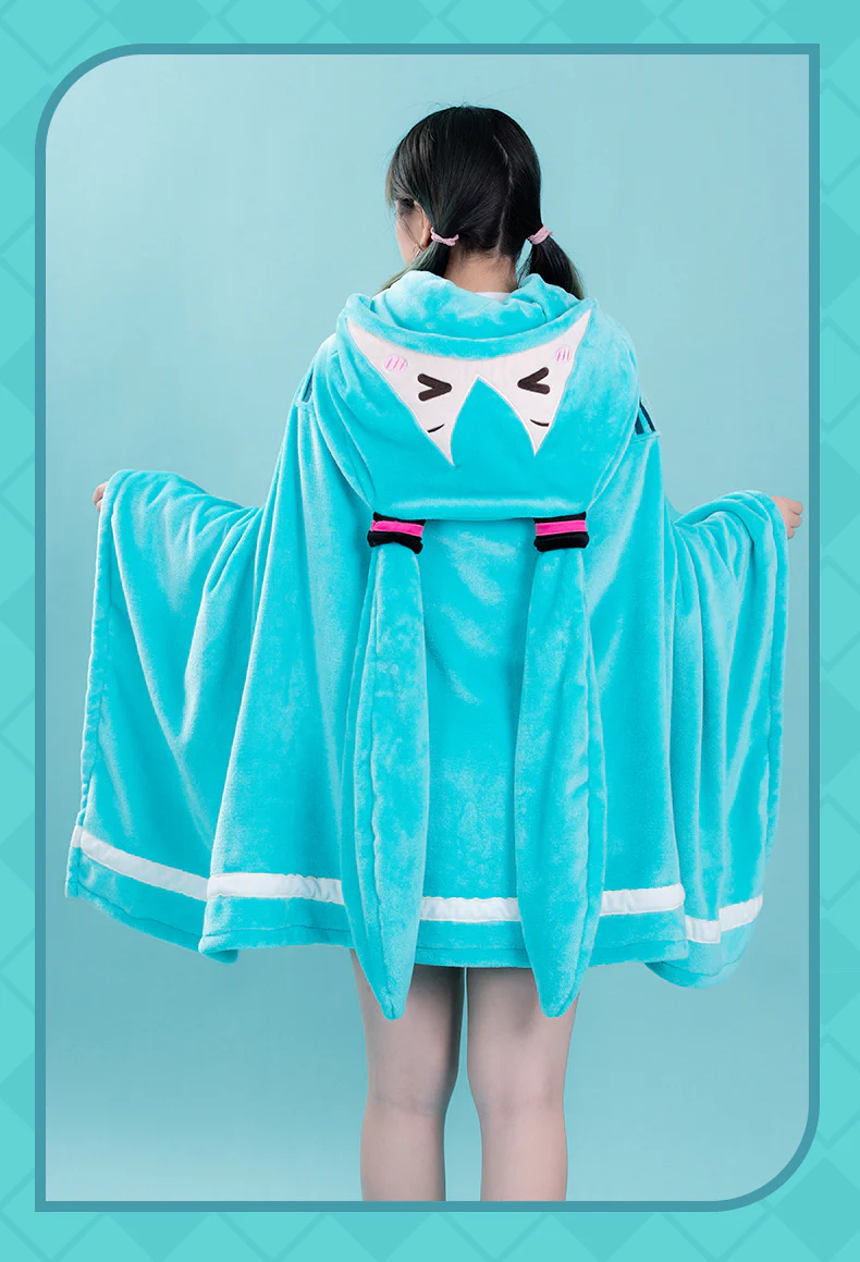 Moeyu - Hatsune Miku Squinting Eyes Series Multifunctional Hooded Blanket Pillow Warm Flannel Shawl