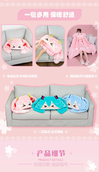 Moeyu - Hatsune Miku Sakura Miku Hooded Blanket Pillow Warm Flannel Shawl