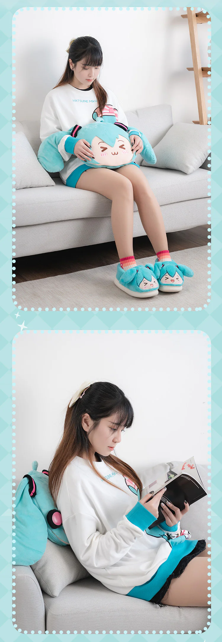 Moeyu - Hatsune Miku Squinting Eyes Pillow & Blanket (2-in-1)
