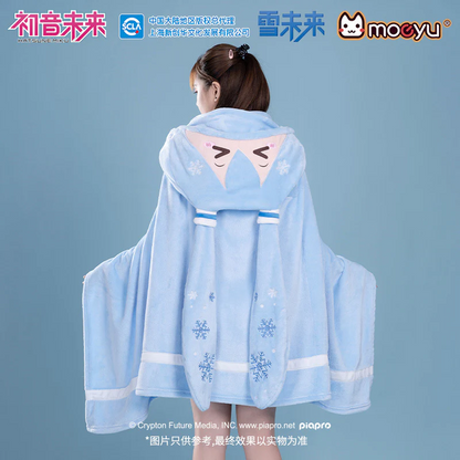 Moeyu - Hatsune Miku Snow Miku Hooded Blanket Pillow Warm Flannel Shawl