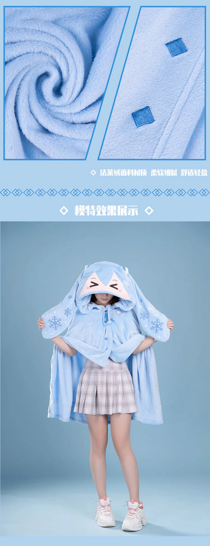 Moeyu - Hatsune Miku Snow Miku Hooded Blanket Pillow Warm Flannel Shawl