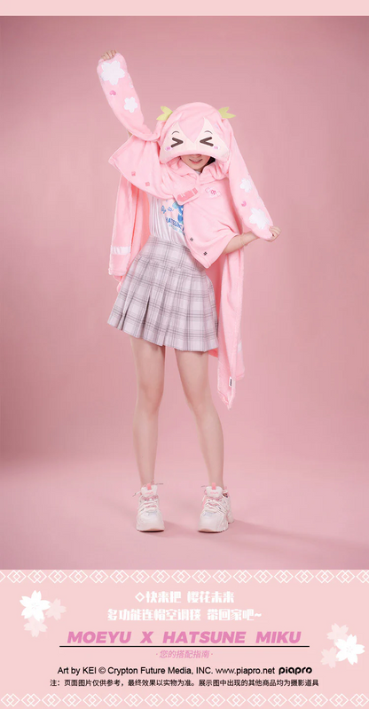 Moeyu - Hatsune Miku Sakura Miku Hooded Blanket Pillow Warm Flannel Shawl