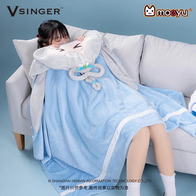 Moeyu - VSinger Luo Tianyi Squinting Eyes Series Multifunctional Hooded Blanket Pillow Warm Flannel Shawl