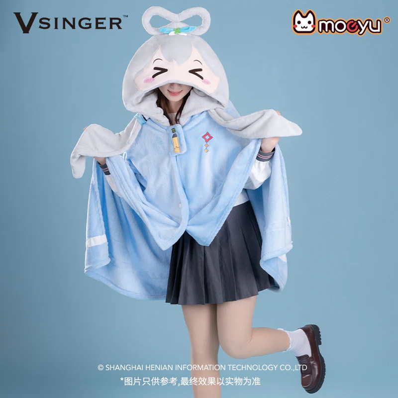 Moeyu - VSinger Luo Tianyi Squinting Eyes Series Multifunctional Hooded Blanket Pillow Warm Flannel Shawl