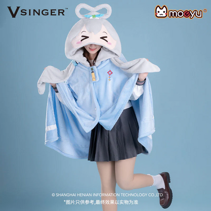 Moeyu - VSinger Luo Tianyi Squinting Eyes Series Multifunctional Hooded Blanket Pillow Warm Flannel Shawl