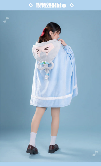 Moeyu - VSinger Luo Tianyi Squinting Eyes Series Multifunctional Hooded Blanket Pillow Warm Flannel Shawl
