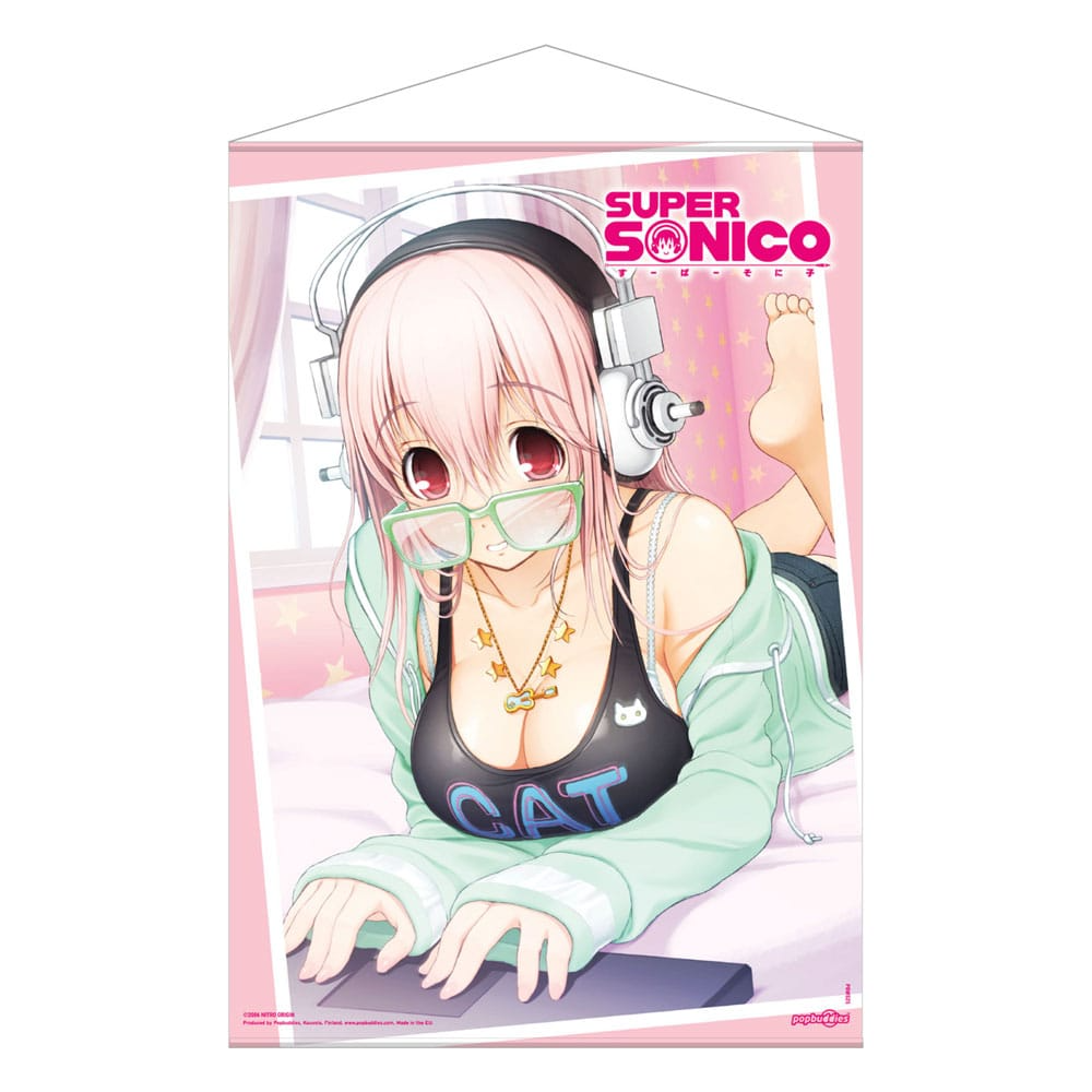 Super Sonico on Her Laptop Wall Scroll