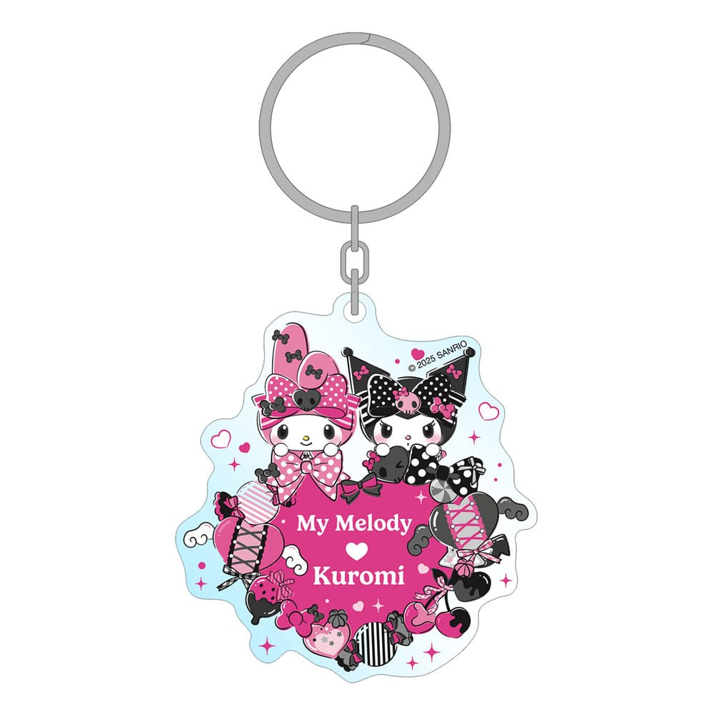 Sanrio Acrylic Keychain Kuromi & My Melody Pink Black Party Series